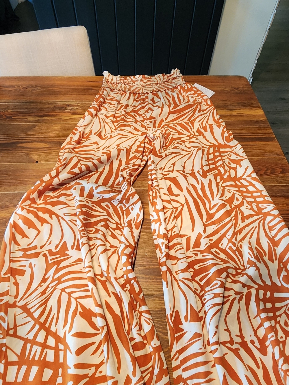 Patrons of Peace Wide-Leg Pants in Rust and Cream Leaf Print